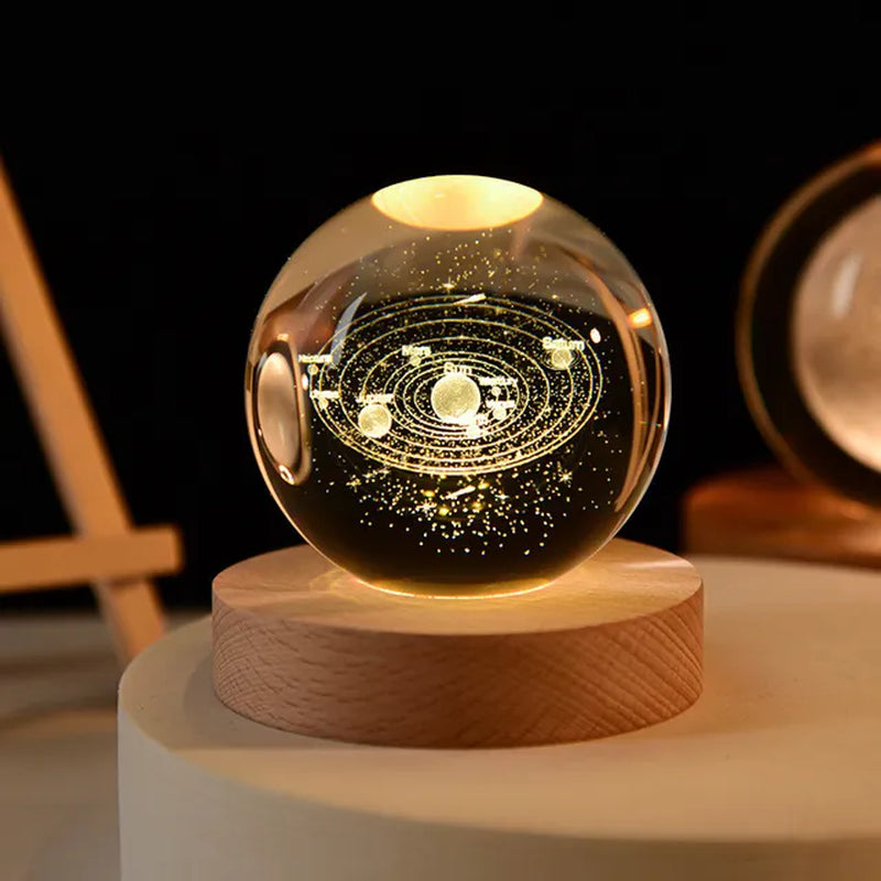 6Cm 3D Crystal Ball Crystal Planet Night Light Laser Engraved Solar System Globe Astronomy Birthday Gift Home Desktop Decoration